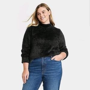 Women's Fuzzy Mock Turtleneck Pullover Sweater - Universal Thread Black XXL